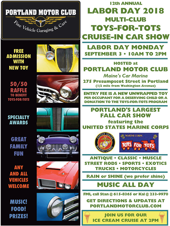 12th Annual Toys-for-Tots Labor Day Car Show Monday, September 3, 2018