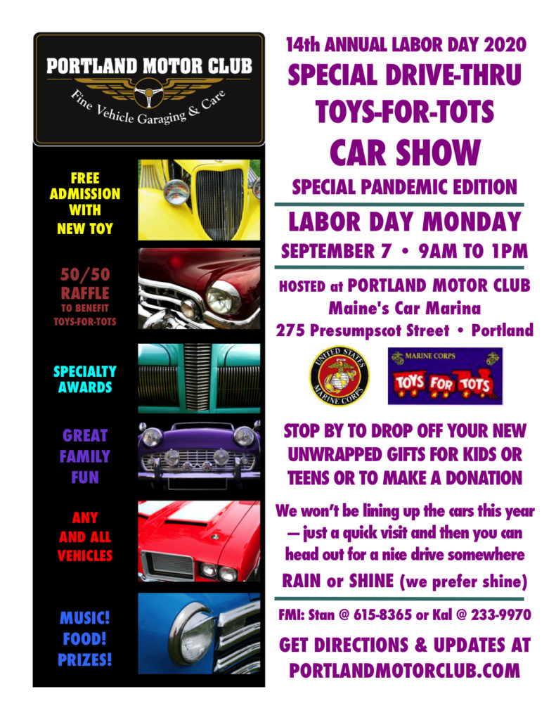  14th Annual Labor Day SPECIAL DRIVE-THRU Toys-for-Tots Car Show. Monday, September 7, 2020